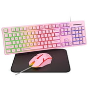 Wired Gaming Keyboard \u0026 Mouse Combo, RGB Backlit Mechanical Gaming Keyboard Mouse W/ Multimedia Keys, Anti-ghosting Keys, Spill-Resistant for Windows PC Gamers /Desktop Computer /Laptop,Pink